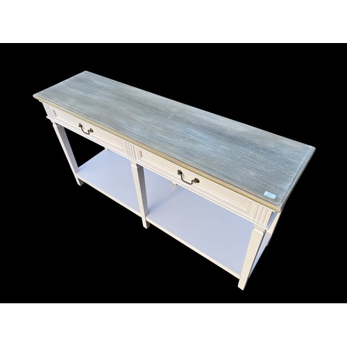 699 - A NEW LARGE 2 DRAWERED CONSOL TABLE ON 6 LEGS WITH SHELF BELOW