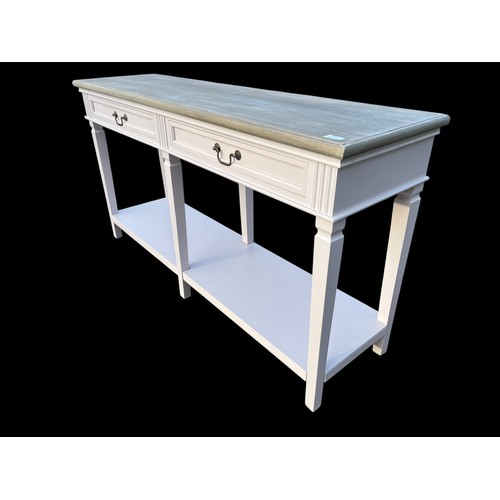 699 - A NEW LARGE 2 DRAWERED CONSOL TABLE ON 6 LEGS WITH SHELF BELOW