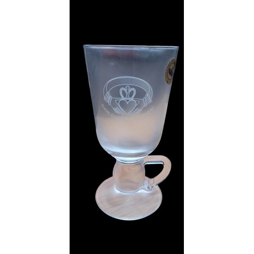 759A - 4 CLADDAGH HAND CUT IRISH WHISKEY GLASS