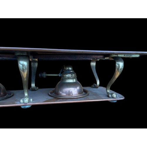 700A - A BEAUTIFUL VICTORIAN COPPER AND BRASS PAW FOOTED FOOD WARMER WITH A DOUBLE REMOVABLE HINKS BURNER M... 