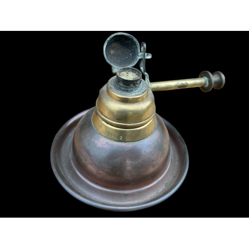 700A - A BEAUTIFUL VICTORIAN COPPER AND BRASS PAW FOOTED FOOD WARMER WITH A DOUBLE REMOVABLE HINKS BURNER M... 