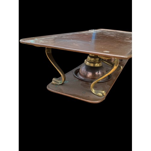 700A - A BEAUTIFUL VICTORIAN COPPER AND BRASS PAW FOOTED FOOD WARMER WITH A DOUBLE REMOVABLE HINKS BURNER M... 