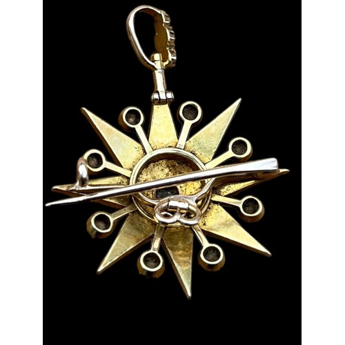 670A - A TRULEY STUNNING 15CT GOLD FOB BROOCH SET WITH 8 QUALITY DIAMONDS & PEARLS OF EXCEPTIONAL QUALITY S... 