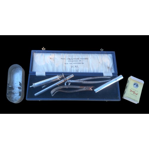 25 - A NICE LITTLE LOT OF MEDICAL/DENTAL INSTRUMENTS WITH FIRST AID CIGARETTE  CARDS