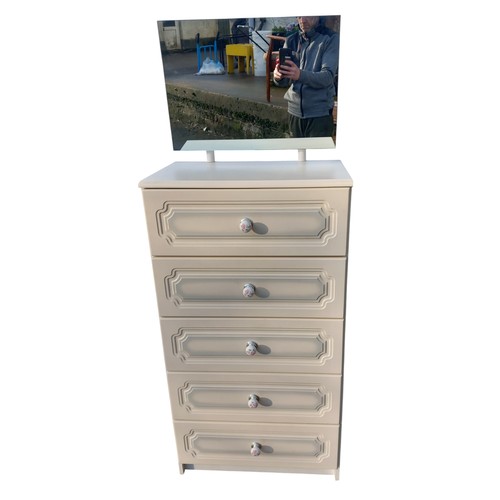 38 - A WHITE 4 DRAWERED DRESSING CHEST WITH PORCELAIN HANDLES