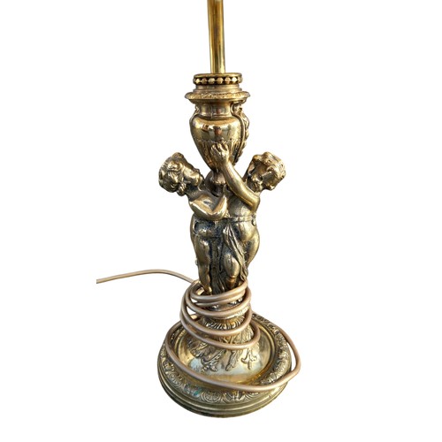 54 - A HEAVY BRASS CHERUB TABLE LAMP