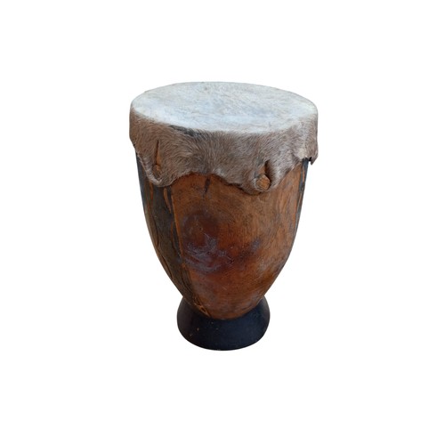 61 - COLLECTION OF AFRICAN CARVED ITEMS AND A DRUM