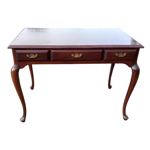 63 - A 3 DRAWER HEAVY MAHOGANY CABRIOLE LEGGED TABLE