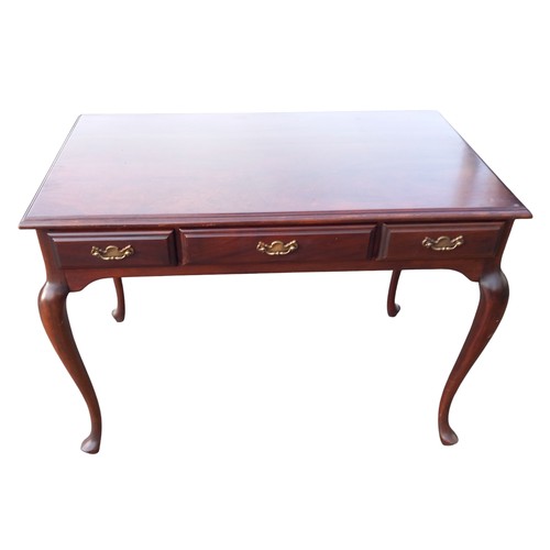 63 - A 3 DRAWER HEAVY MAHOGANY CABRIOLE LEGGED TABLE