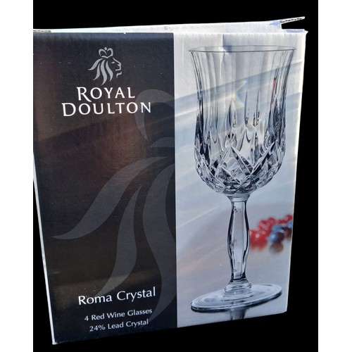 80 - SET OF 4 BOXED ROYAL DOULTON RED WINE CRYSTAL GLASSES