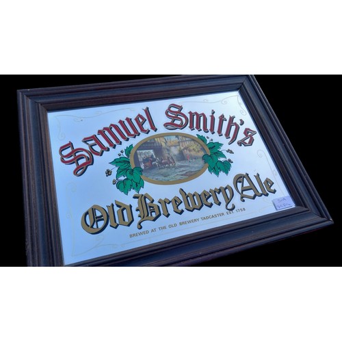 83 - A FRAMED SAMUEL SMITH,S OLD BREWERY ALE PUB MIRROR