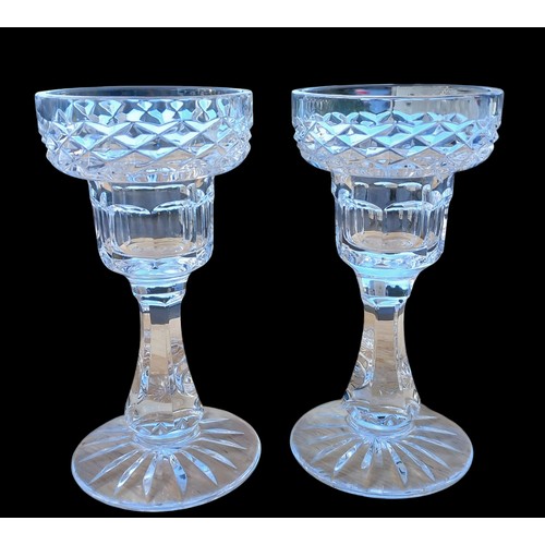 96 - A PAIR OF CRYSTAL CANDLE HOLDERS