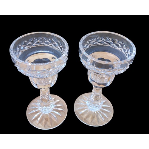 96 - A PAIR OF CRYSTAL CANDLE HOLDERS