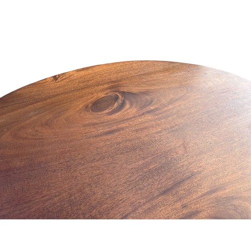 111 - AN OVAL MAHOGANY  BREAKFAST TABLE ON AN ORNATE TRI-POD BASE