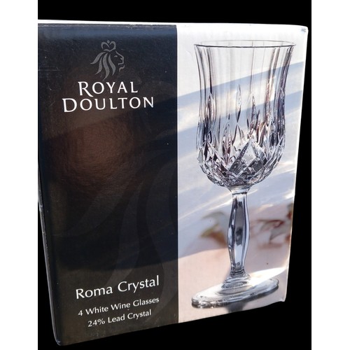 126 - SET OF 4 BOXED ROYAL DOULTON WHITE WINE CRYSTAL GLASSES