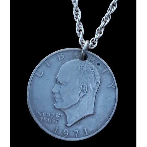 178 - A 1971 DOLLAR ON A DESIGNER QUALITY TWIST SILVER CHAIN