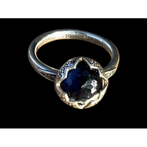 187 - AN ORNATE THOMAS SABO SILVER RING SET WITH A BLUE STONE