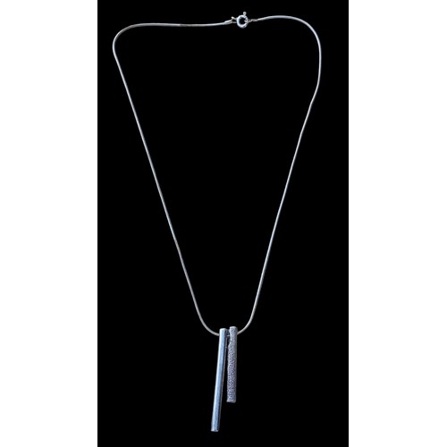 211 - 2 SILVER BAR PENDANT NECKLACES WITH SILVER CHAINS