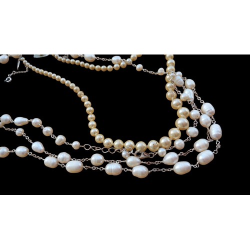 242 - 2 SETS OF SILVER AND PEARL NECKLACES