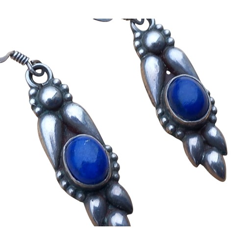 267 - PAIR OF SILVER AND BLUE LAPIS DROP EARRINGS