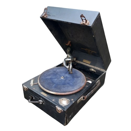 296 - A LEATHER CASED GRAMOPHONE