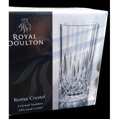 334 - SET OF 4 BOXED ROYAL DOULTON HI BALL TUMBLER CRYSTAL GLASSES