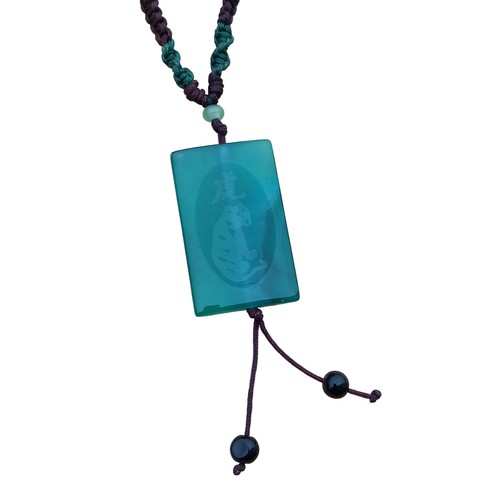 420 - ANTIQUE SIGNED JADE PENDANT ON A WOVEN CHAIN