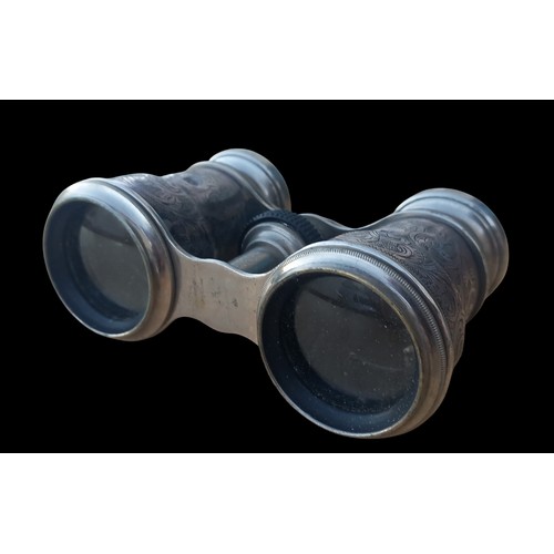 419 - A PAIR OF ORNATE BIRMINGHAM  SILVER CASED RACING BINOCULARS