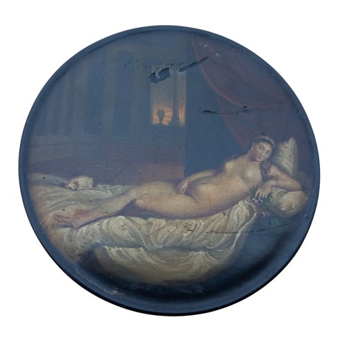 459 - 19th CENTURY HAND PAINTED LID WITH NUDE SCENE