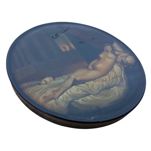 459 - 19th CENTURY HAND PAINTED LID WITH NUDE SCENE