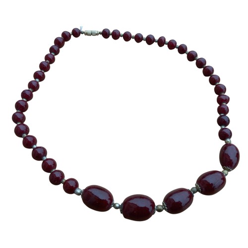 461 - CHERRY AMBER BEAD NECKLACE WITH SILVER BALL SPACERS