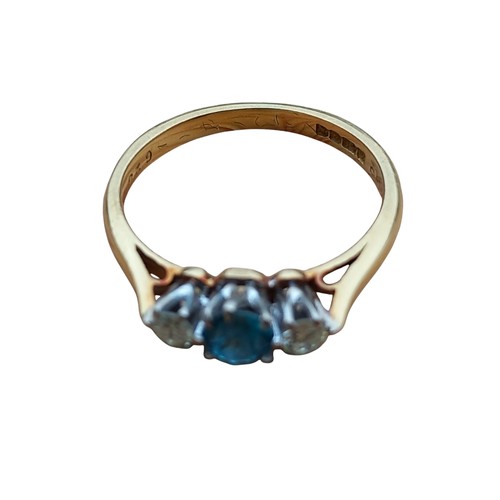 513 - 18CT GOLD AQUA MARINE AND DIAMOND RING SIZE L