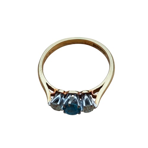 513 - 18CT GOLD AQUA MARINE AND DIAMOND RING SIZE L