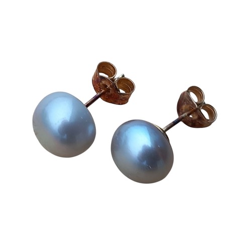 493 - PAIR 9ct GOLD GREY PEARL EARRINGS