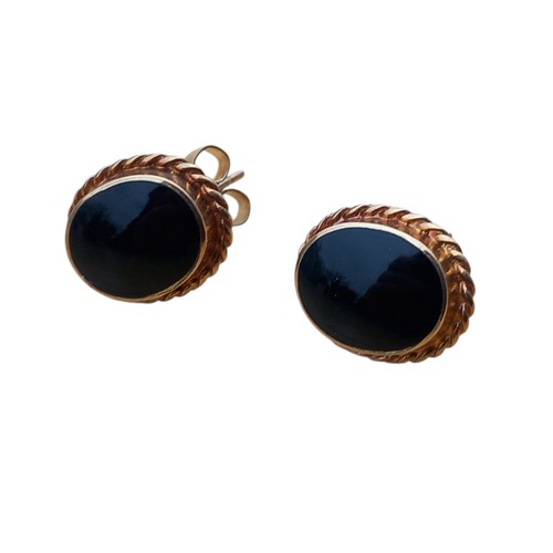 499 - PAIR 9ct GOLD ONYX SET EARRINGS 2.74g