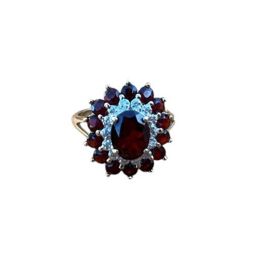 554 - A BEAUTIFUL 9ct GARNET AND DIAMOND CLUSTER RING