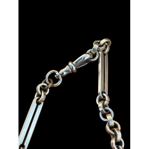 533 - A MULTI LINK SILVER WATCH CHAIN SITH A SWIVEL FOB AND T BAR