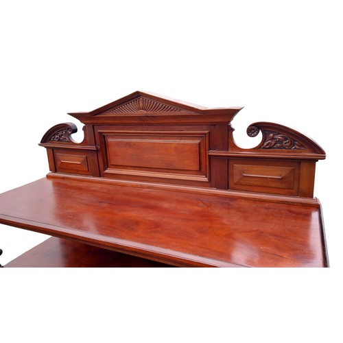 590 - A STUNING ANTIQUE MAHOGANY SIDEBOARD WITH UPPER SHELF