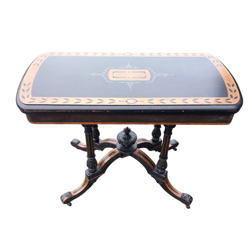 596 - A STUNNING QUALITY ANTIQUE EBONY & MAPLE TURN OVER LEAF CARD TABLE ON AN ORNATE QUAD BASE