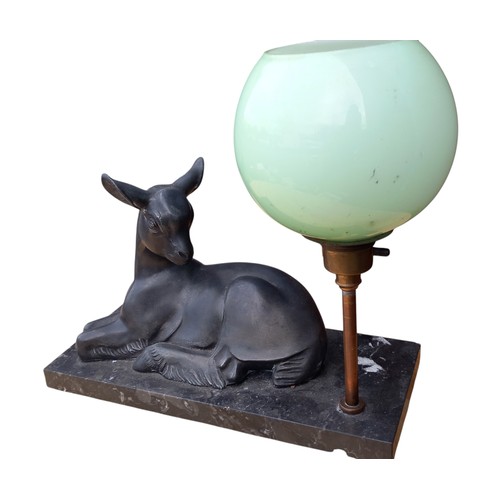 631 - MARBLE BASED ART DECO BRONZE DEER LAMP