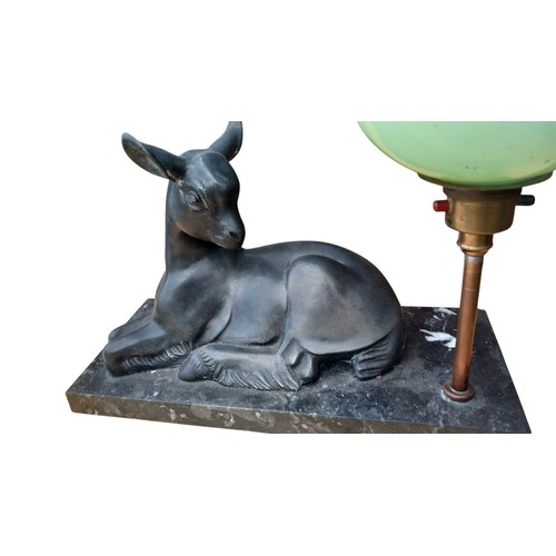 631 - MARBLE BASED ART DECO BRONZE DEER LAMP