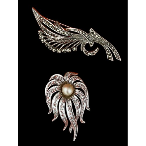 175 - 2 QUALITY SILVER & MARCASITE SET BROOCH