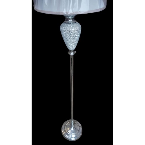 16 - A CRACKLED GLASS FINISH STANDARD LAMP WITH NEW SHADE