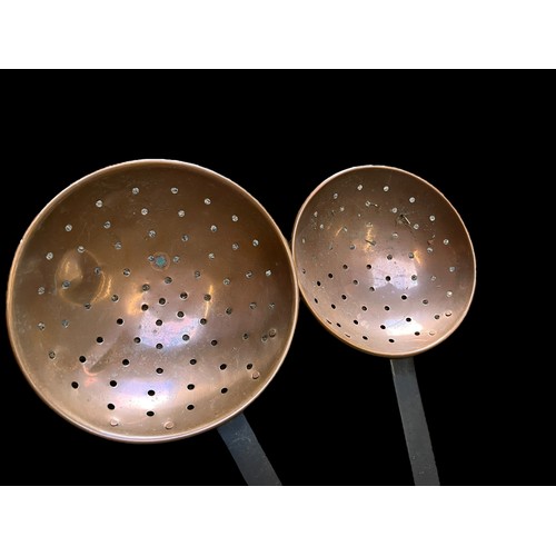 33 - 2 COPPER SIEVE WITH CAST HANDLES