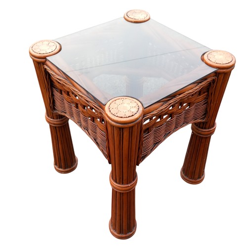 37 - A WICKER/GLASS SIDE TABLE