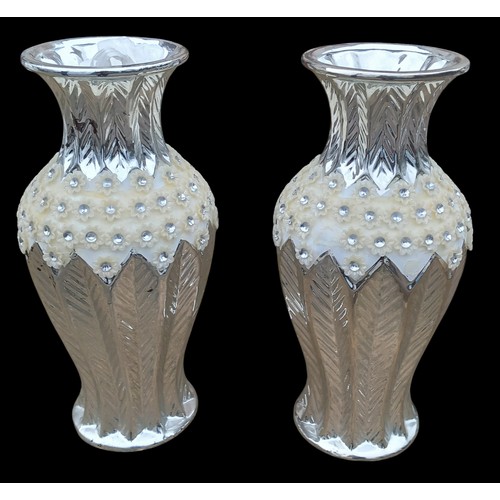 60 - A PAIR OF SILVER FINISJ FLORAL DESIGN VASE