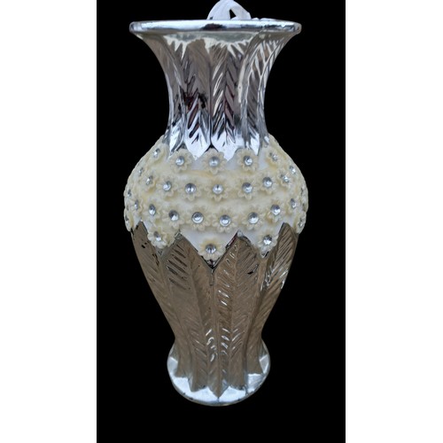 60 - A PAIR OF SILVER FINISJ FLORAL DESIGN VASE