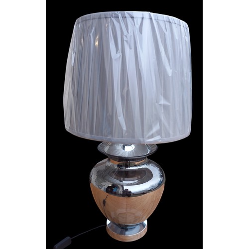 91 - A SILVER GLASS DESIGNER LAMP WITH NEW SHADE