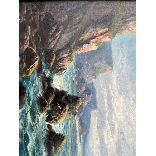 97 - OIL ON CANVAS BY FRANK HIDER 1861-1933 SEA SCAPE HIGH TIDE ON THE CORNISH COAST