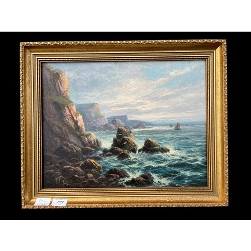 97 - OIL ON CANVAS BY FRANK HIDER 1861-1933 SEA SCAPE HIGH TIDE ON THE CORNISH COAST